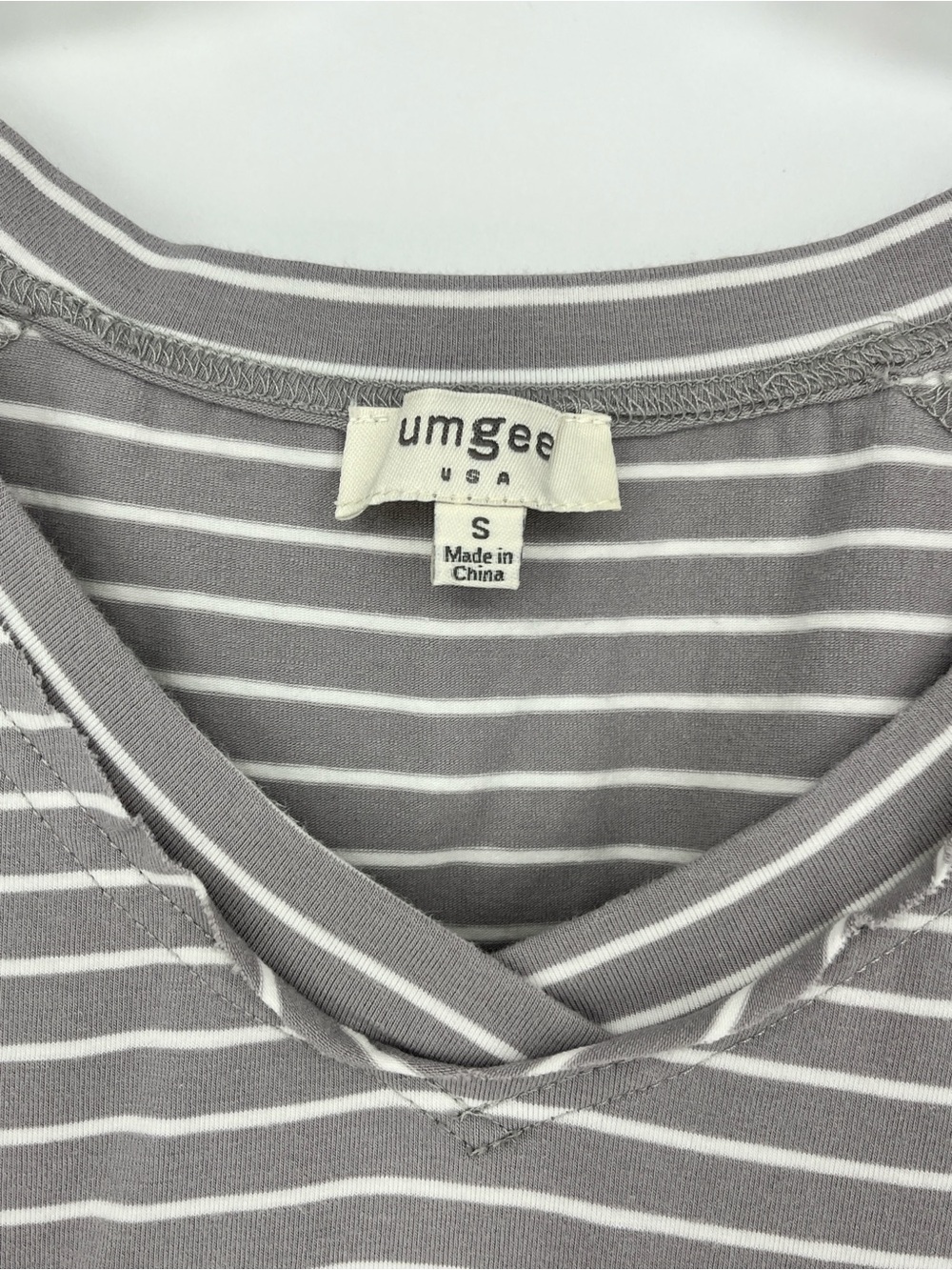 Umgee Gray Striped Blouse Small Oversized Cotton Shirt V Neck Tunic Style - Picture 4 of 6